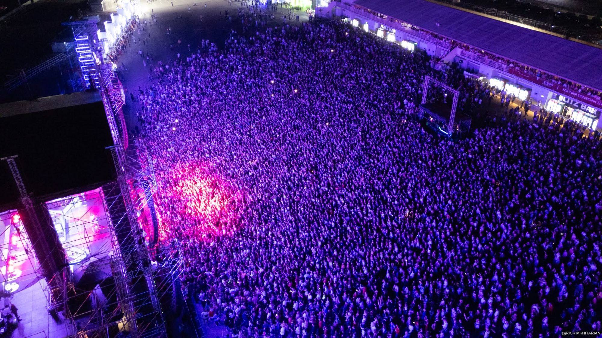 Aerial view of the crowd in front of the stage